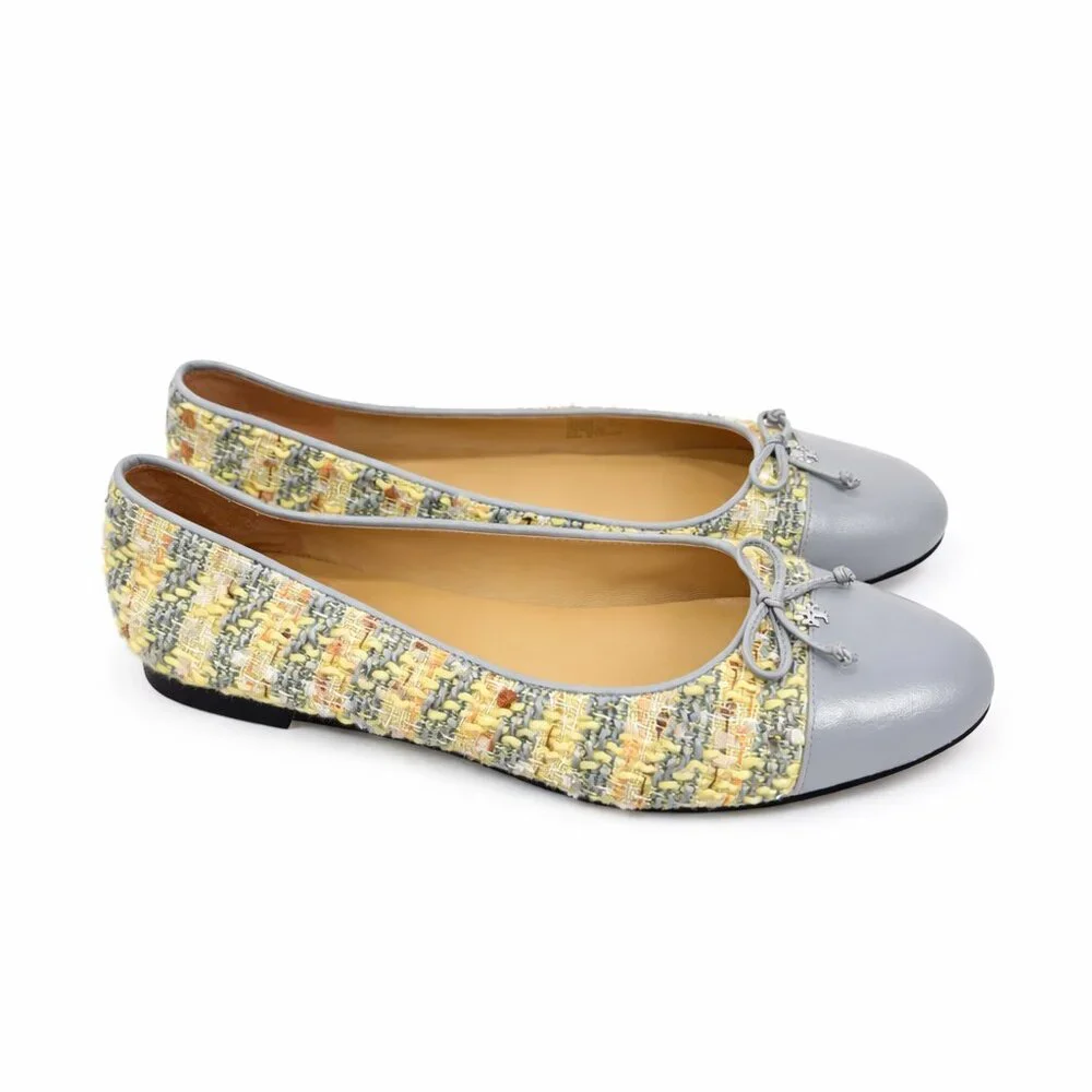 Tory Burch Womens Tweed & Leather Cap Toe Ballet Flats Size 11 - Picture 4 of 6